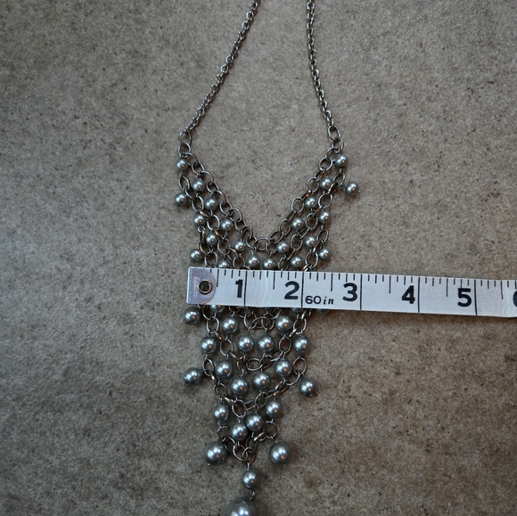 Silver Tone Bib Necklace Beads Chain Statement Layering - Picture 7 of 7